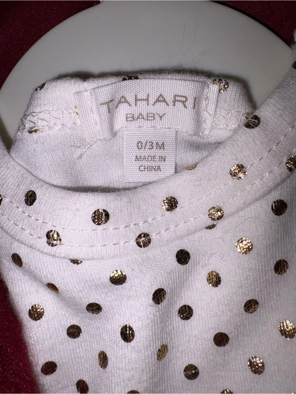 Tahari Burgundy Plush Vest, White Polka Dot Bodysuit & Black Pants Set